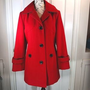 Niccolini Red Pea Coat Jacket Hooded Button Down Colorful Women's Size 6